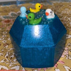 Blue Octagonal Trinket Box with Duck Figurines